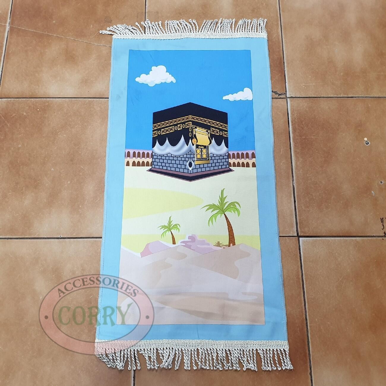 Sajadah Anak Kecil 32 X 65 Cm Gambar Kabah Pasir Merah Biru Mesjid Warna Murah - Main view
