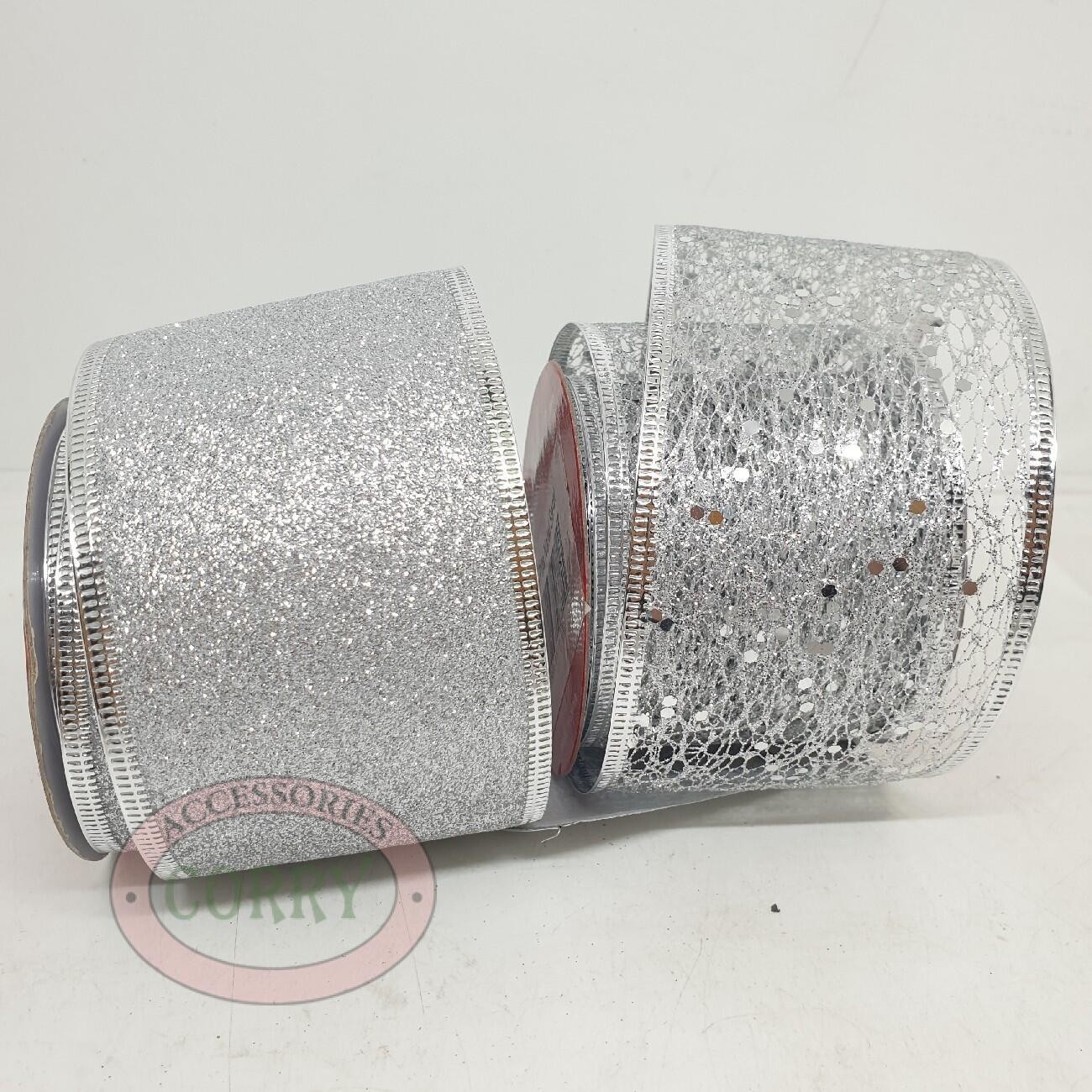 Pita Dekorasi silver Kawat Transparant Pohon Natal 6 Cm Hampers 9 meter Hias - Main view