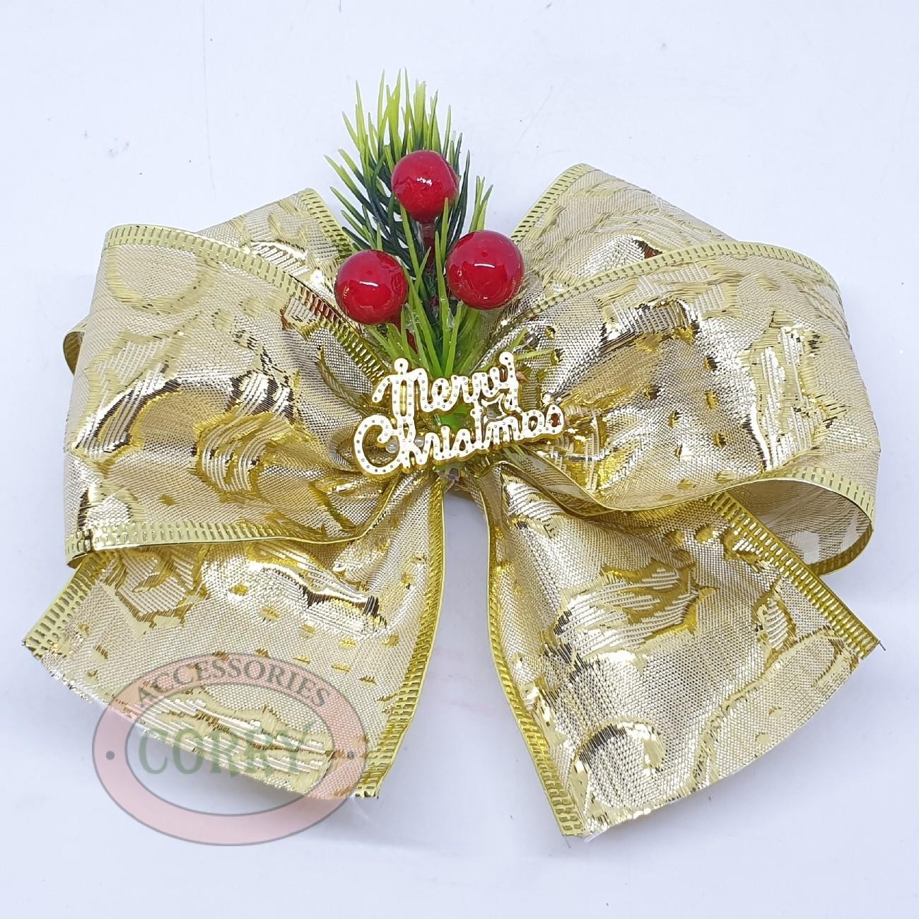 Pita Pohon Natal Dekorasi Hampers Gold Emas Kawat Cherry 15 Cm - Main view