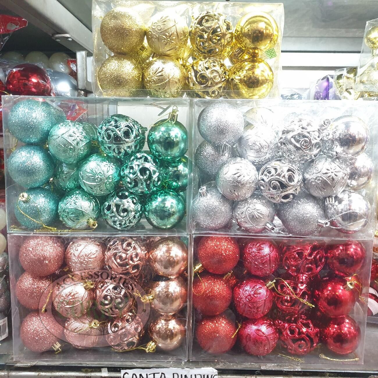 Bola Pohon Natal Gantungan 6 Cm Isi 24 Pcs Biru Silver Rose Gold Merah - Main view