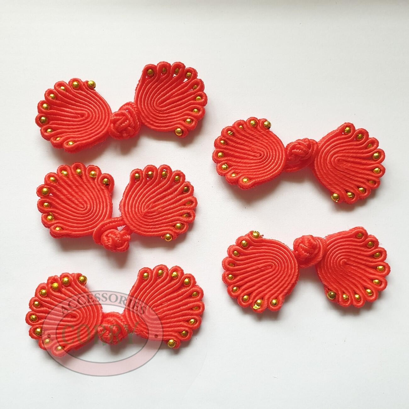 Kancing Baju Cheongsam Merah 5 Set Pasang Kerang Bunga - Main view