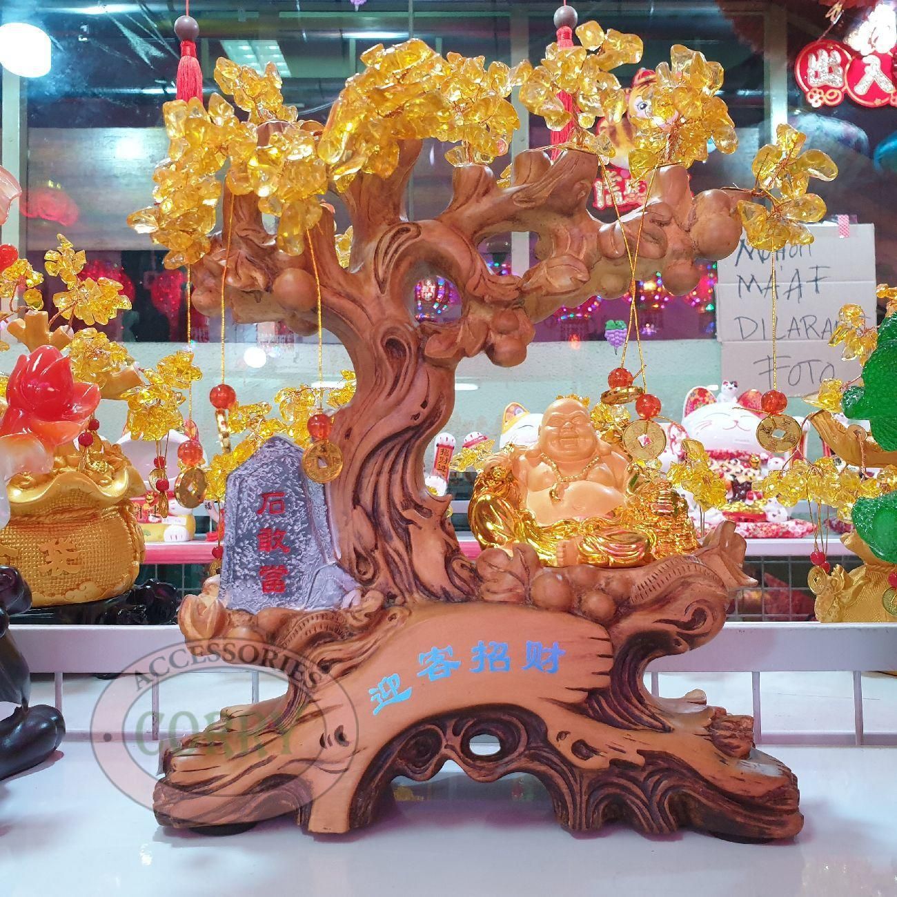 Patung Pohon Kristal Julaifu Emas Imlek 30 Cm Kayu Rejeki Sincia Pajangan Meja - Main view