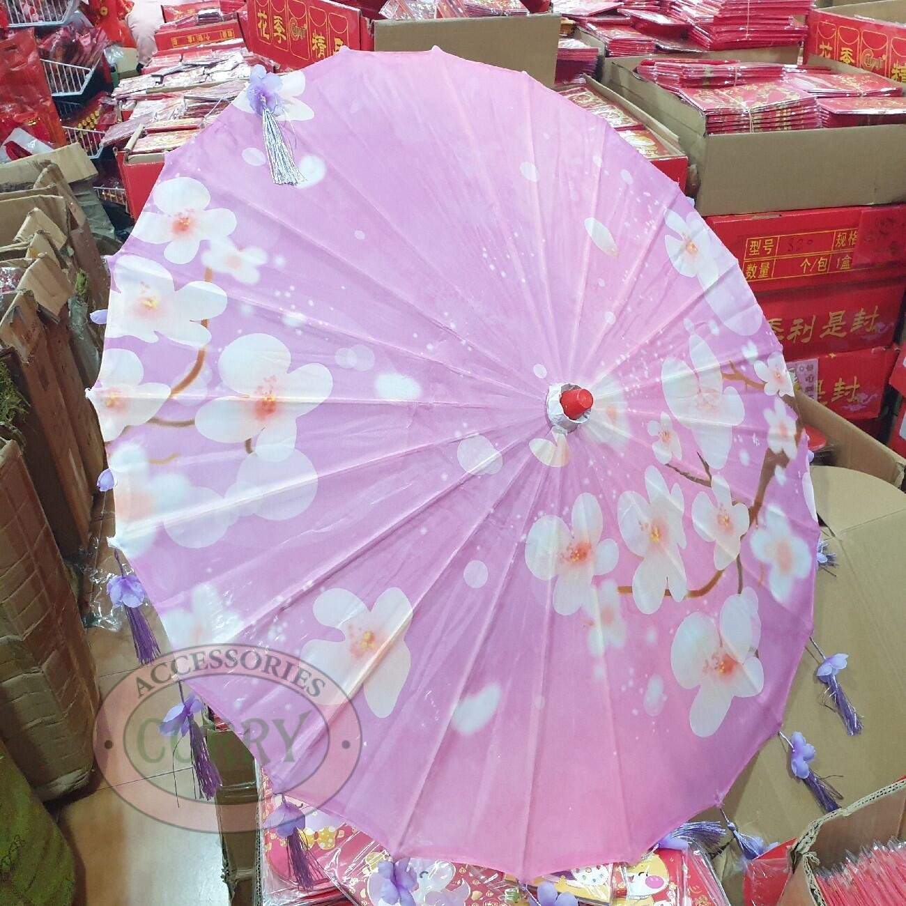 Payung Kain Ungu Rumbai Bunga Bambu Imlek Diameter 85 Cm Dekorasi - Main view