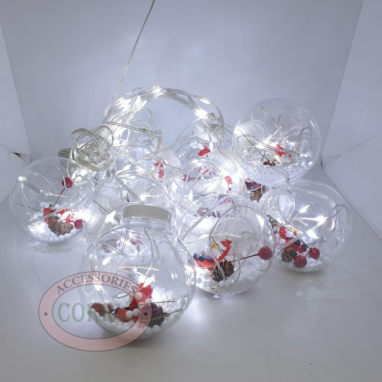 Lampu Tirai Pohon Natal Putih 10 Bola Salju Santa Claus Dekorasi Cafe Rumah - Main view