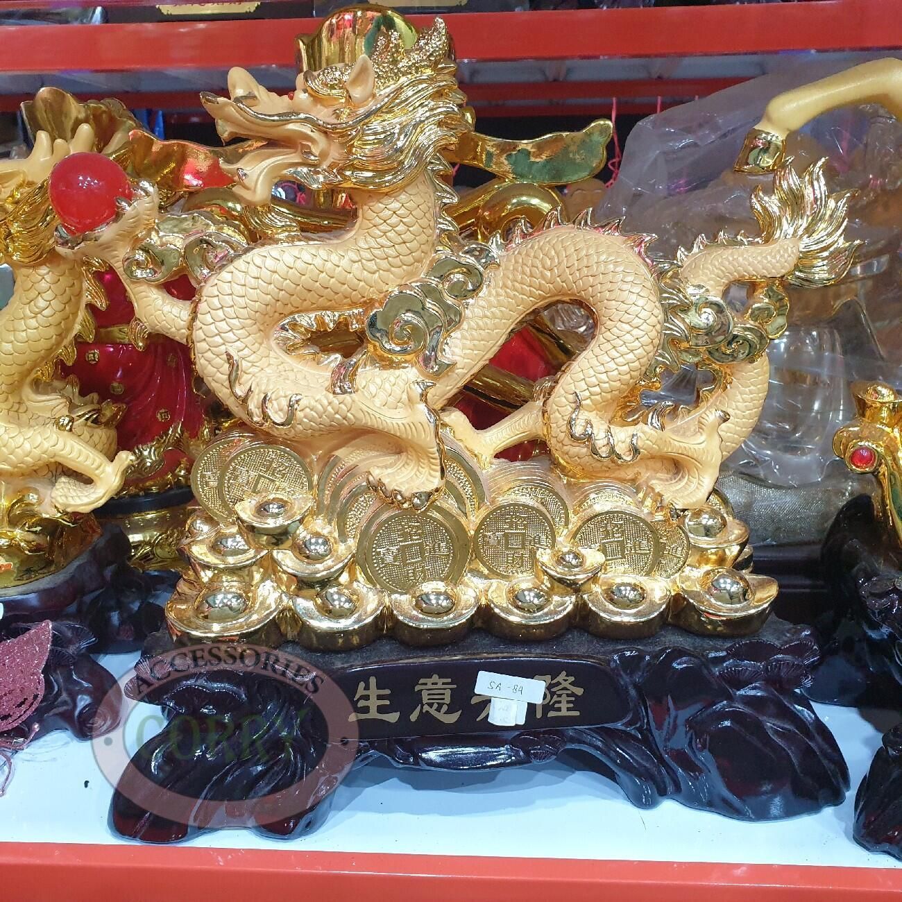 Patung Naga Kayu Emas Yenpao Uang Imlek Sincia 40 Cm Gold Resin Imlek - Main view