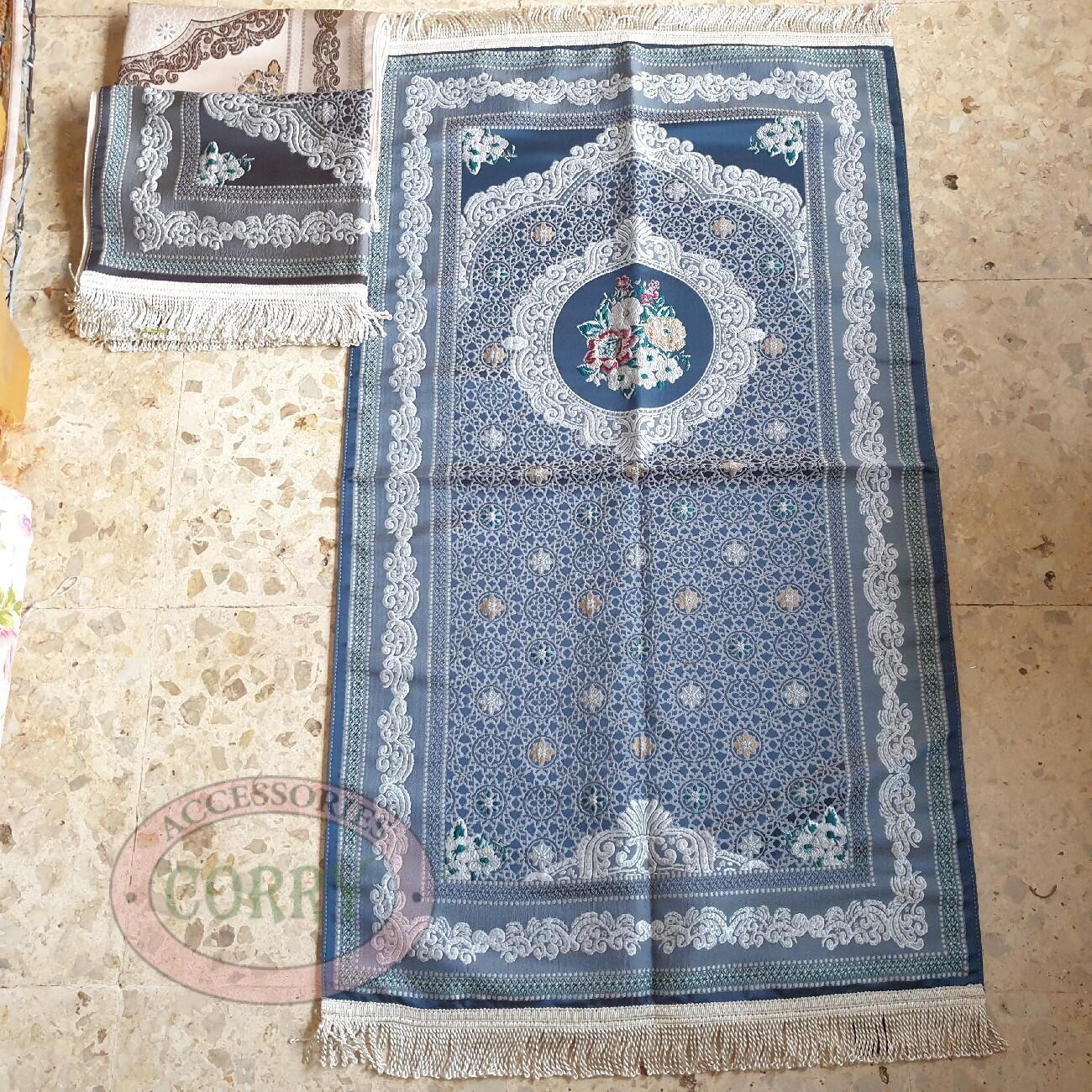 Sajadah Turki Premium Gerbang Bunga biru hitam krem coklat 120 X 70 Cm Lapis Bordir Rug Pray Turky - Main view