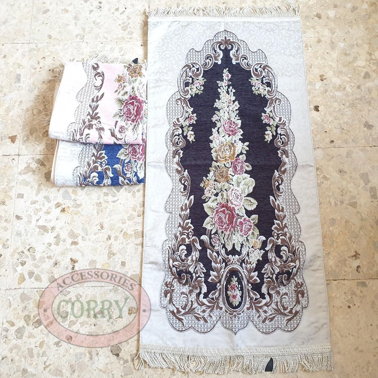 Sajadah Midi Premium Bunga Lancip Hitam Krem 100 X 50 Cm Turki Turky - Main view