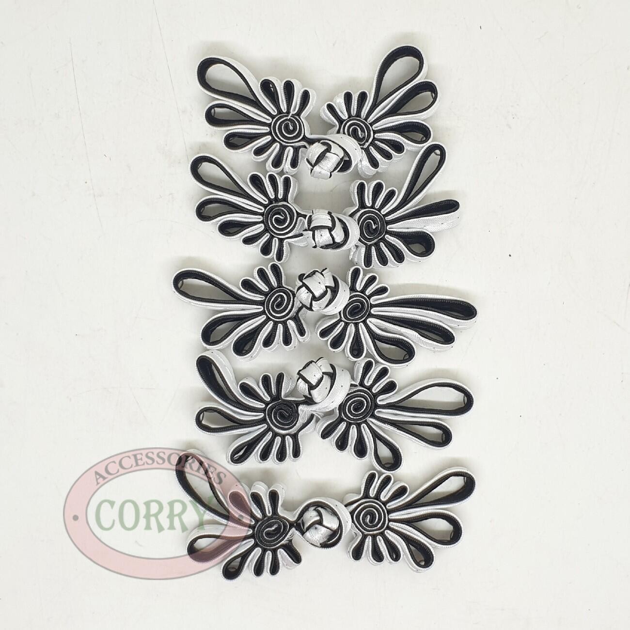 Kancing Baju Putih Hitam 5 Pasang Cheongsam Kain Imlek Jahit Kain - Main view