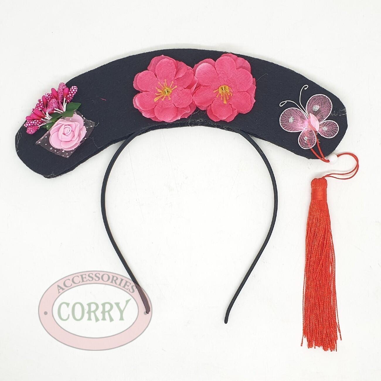 Bando Imlek Putri Huan Zhu Cina Bunga Hitam Merah Pink 1 Muka Kecil - Main view