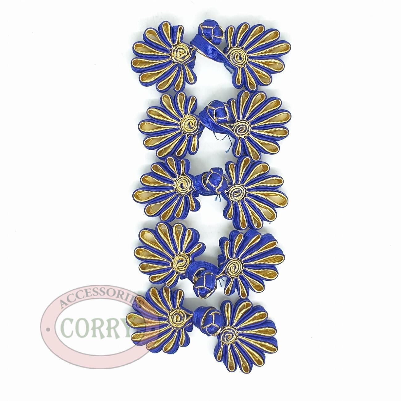 Kancing Cheongsam Imlek Biru Emas Gold Perempuan Kain Bunga 5 Pasang - Main view