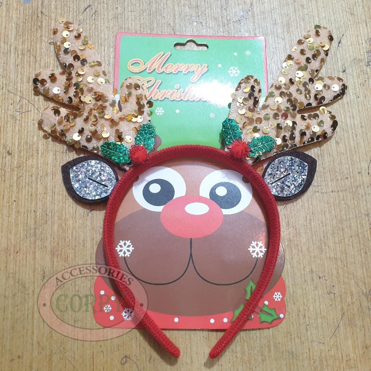 Bando Tanduk Rusa Natal Christmas Emas Glitter Lucu Dewasa Anak - Main view