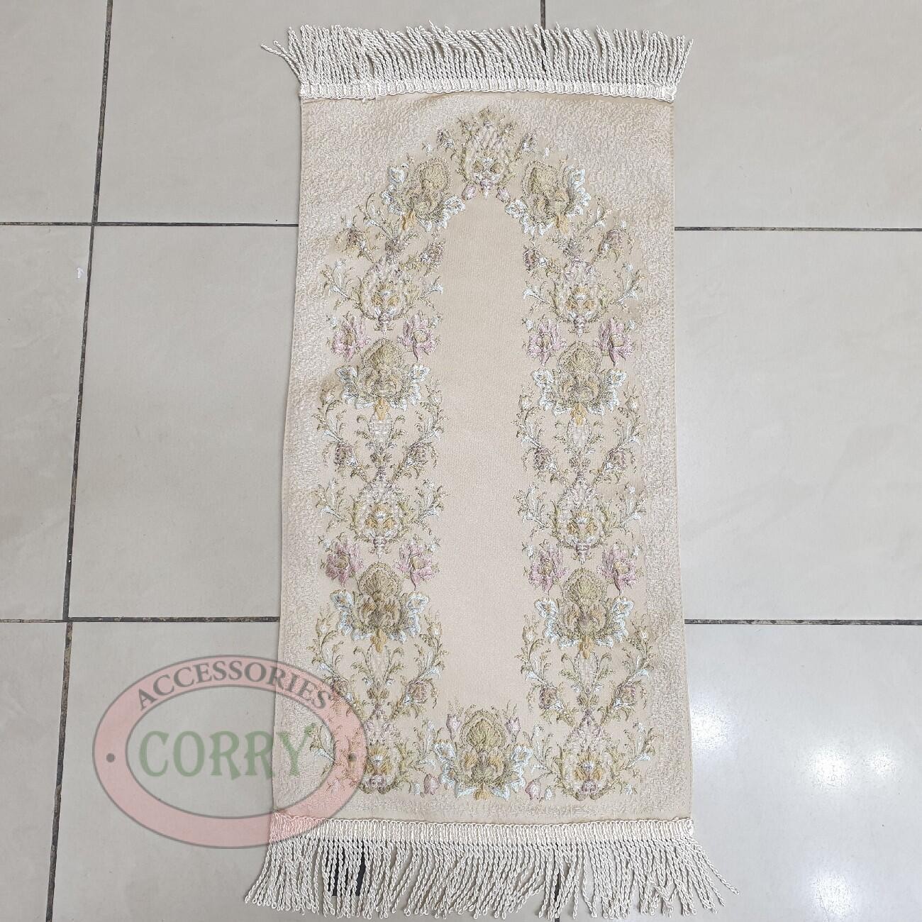 Sajadah Kepala Kecil Bunga Krem Coklat 35 X 60 Cm Premium Lapis - Main view
