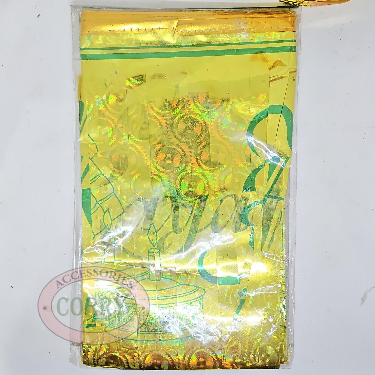 Banner Selamat Hari Raya Rumbai Lebaran Idul Fitri 180 Cm Hijau Kuning Emas Kertas Mengkilap - Main view