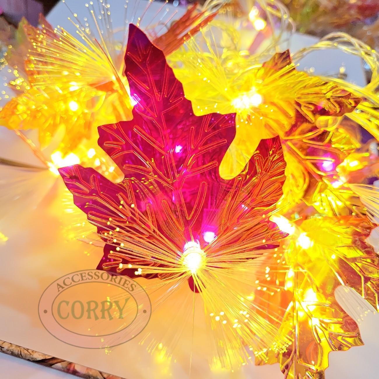 Lampu Daun Mapel Maple Canada Fiber Merah Kuning Warm White LED 4 Meter Natal Imlek Sincia Dekorasi Pohon - Main view
