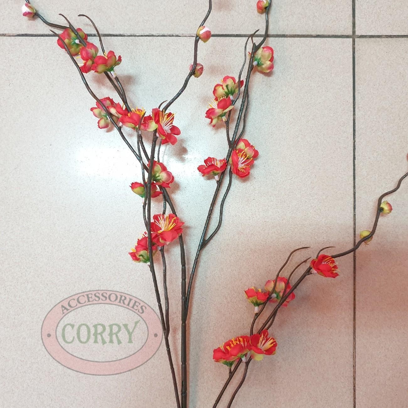 Bunga Imlek Meihwa Sakura Pink 7 Tangkai Rangkai Daun Pot Plastik Murah - Main view