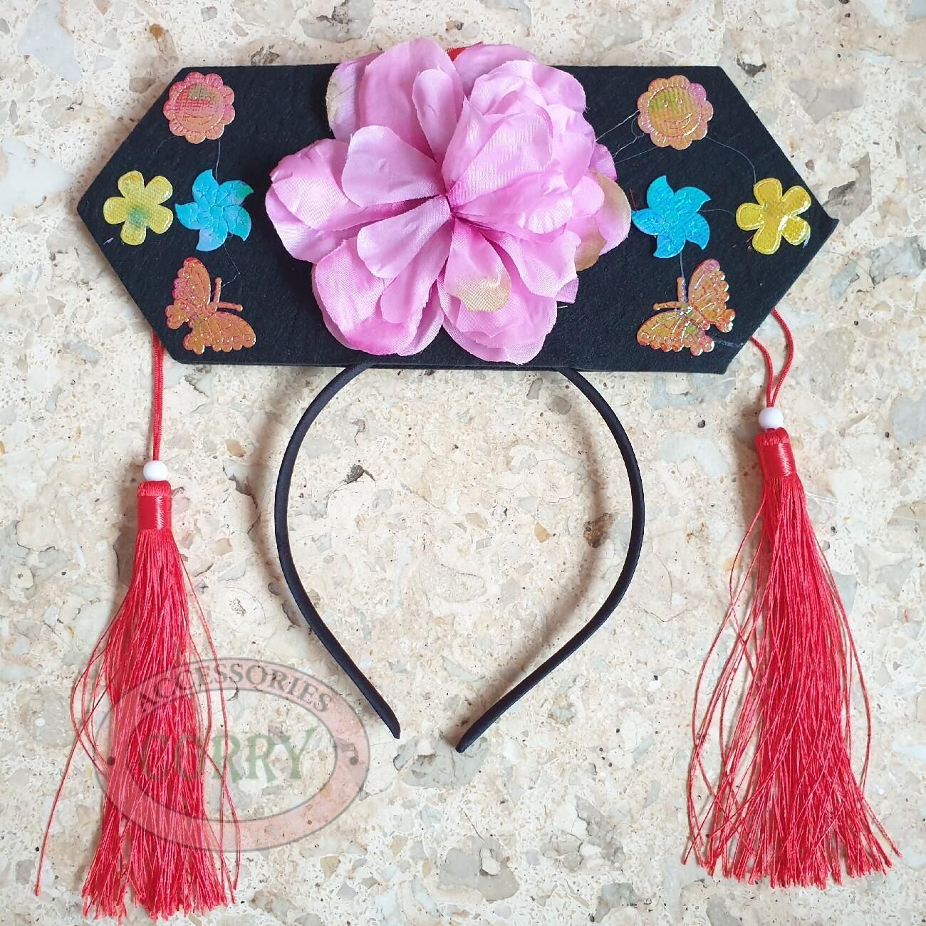 Bando Imlek Putri Huan Zhu Cina Bunga Hitam Merah Pink 1 Muka - Main view