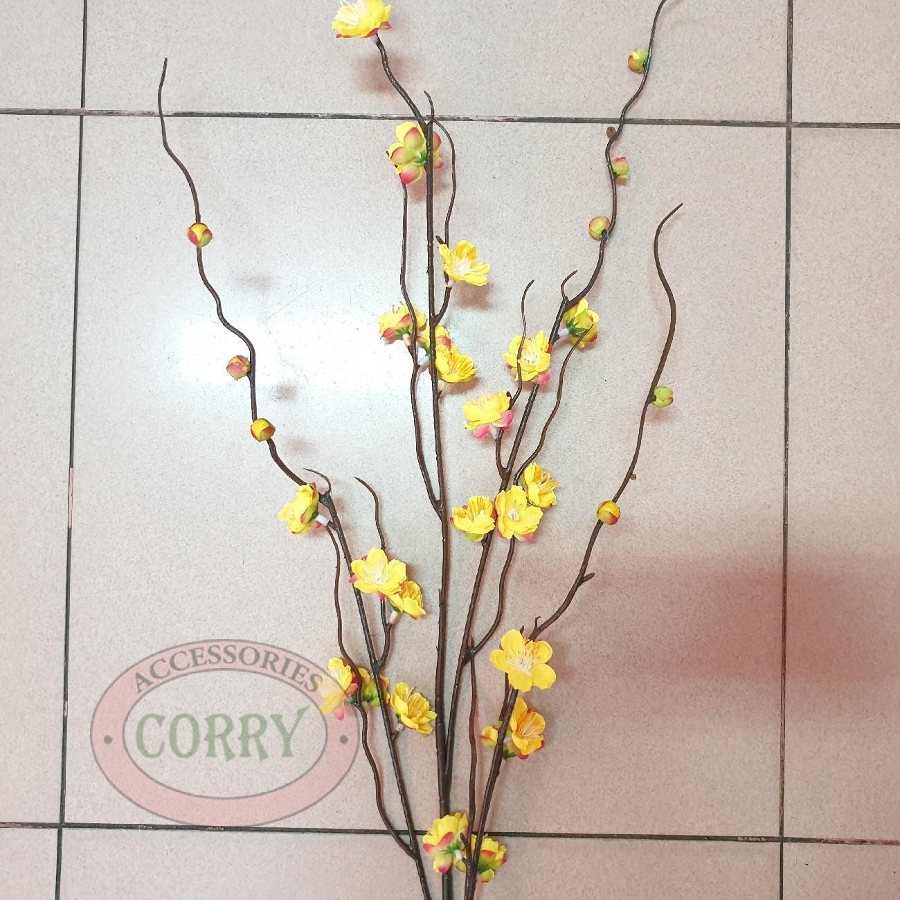 Bunga Imlek Meihwa Sakura Pink 7 Tangkai Rangkai Daun Pot Plastik Murah - Main view