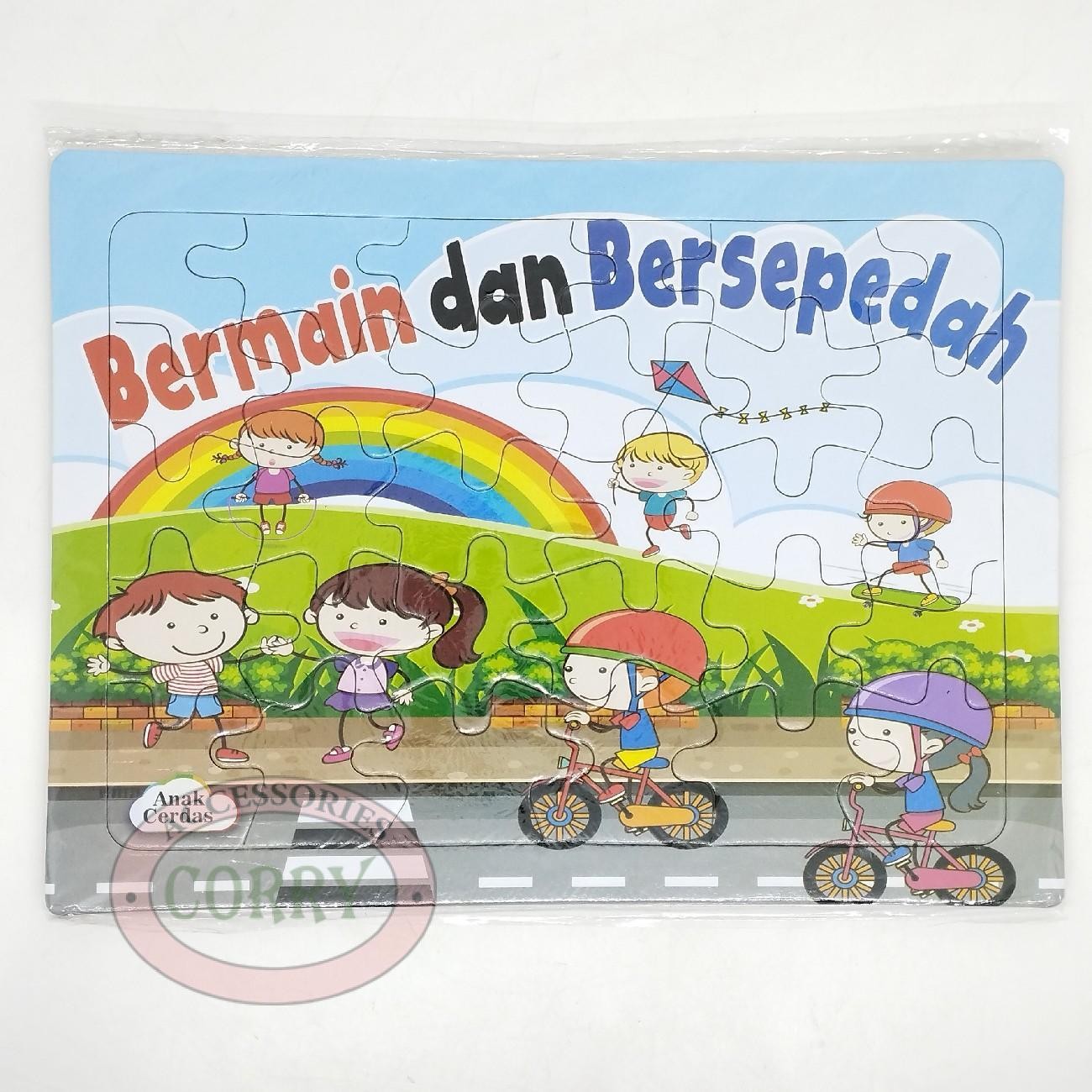 Mainan Anak Susun Puzzle Karton 18 X 25 Cm Bermain Bersepeda Edukasi Murah Jigsaw - Main view