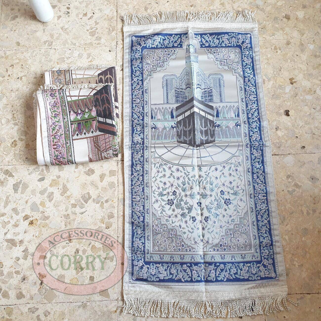 Sajadah Midi Premium Bunga Kabah Krem Putih Biru Glossy 100 X 50 Cm Turki Turky - Main view