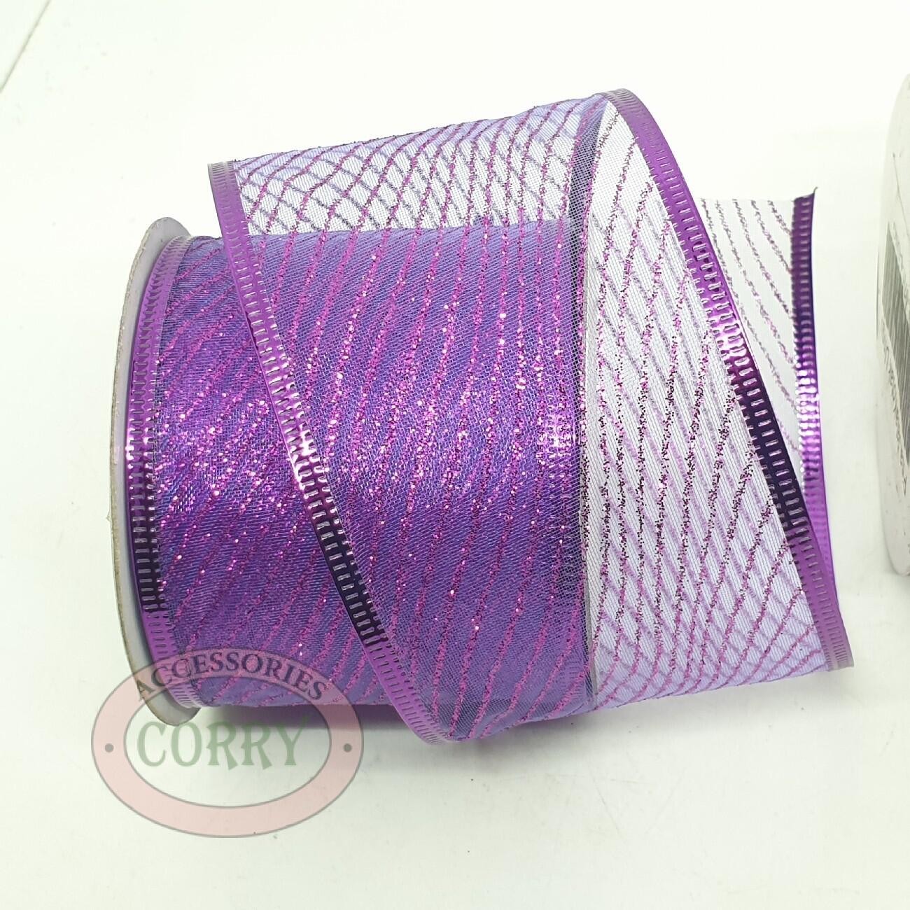 Pita Dekorasi Ungu purple violet Kawat Transparant Pohon Natal 6 Cm Hampers 9 meter Hias - Main view