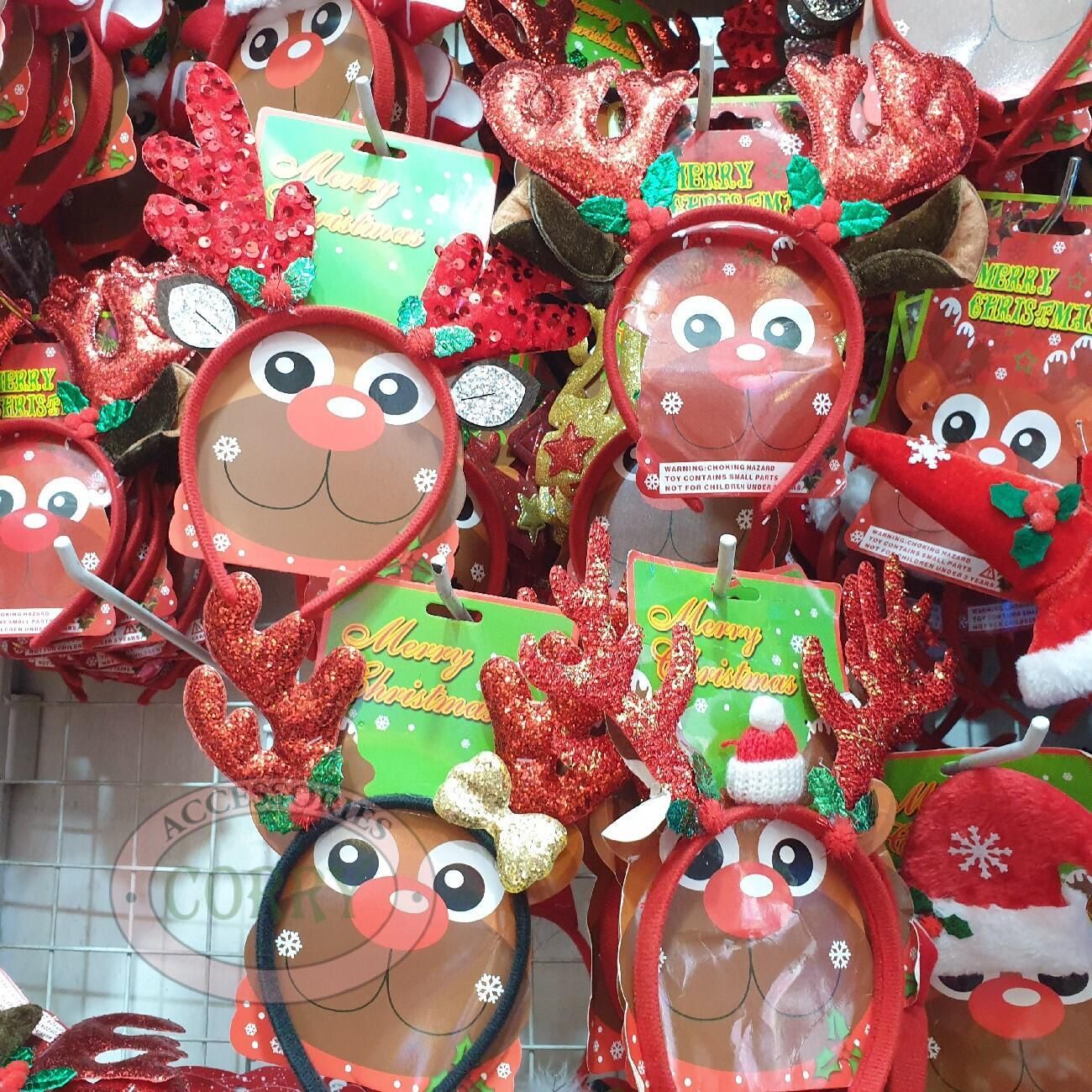 Bando Tanduk Rusa Natal Christmas Merah Emas Glitter Lucu Dewasa Anak - Main view