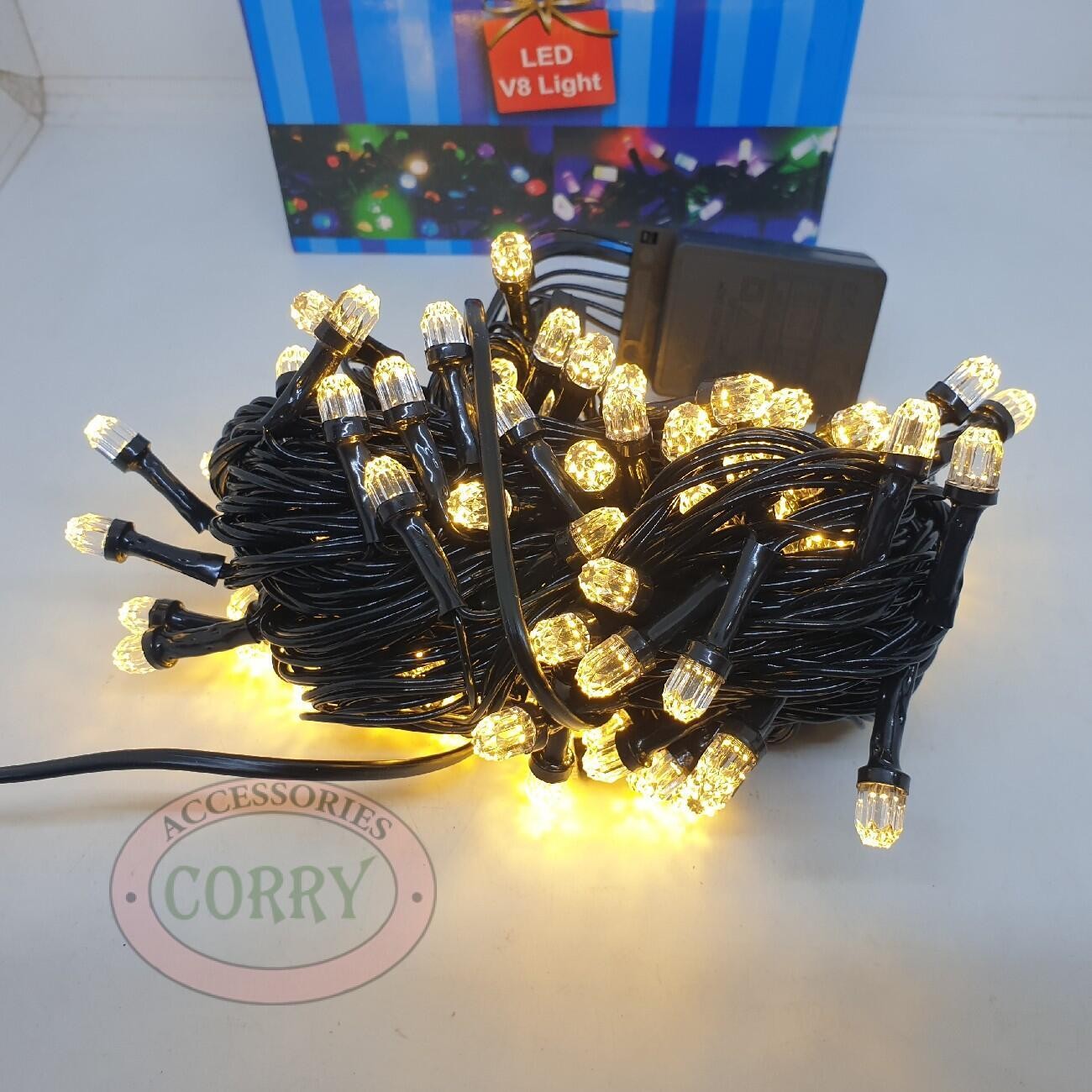 Lampu Pohon Natal Kuning Warm White 10 Meter Kelap Kelip Kabel Hitam Tebal - Main view