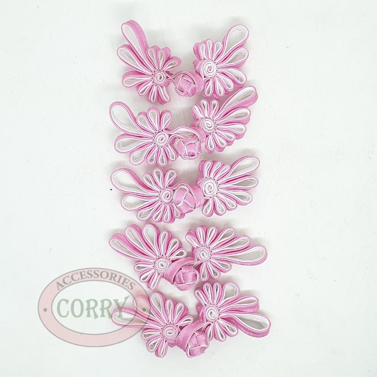 Kancing Baju Cheongsam Kupu Pink Putih 5 Pc Dress Imlek Bunga Jahit Kain - Main view