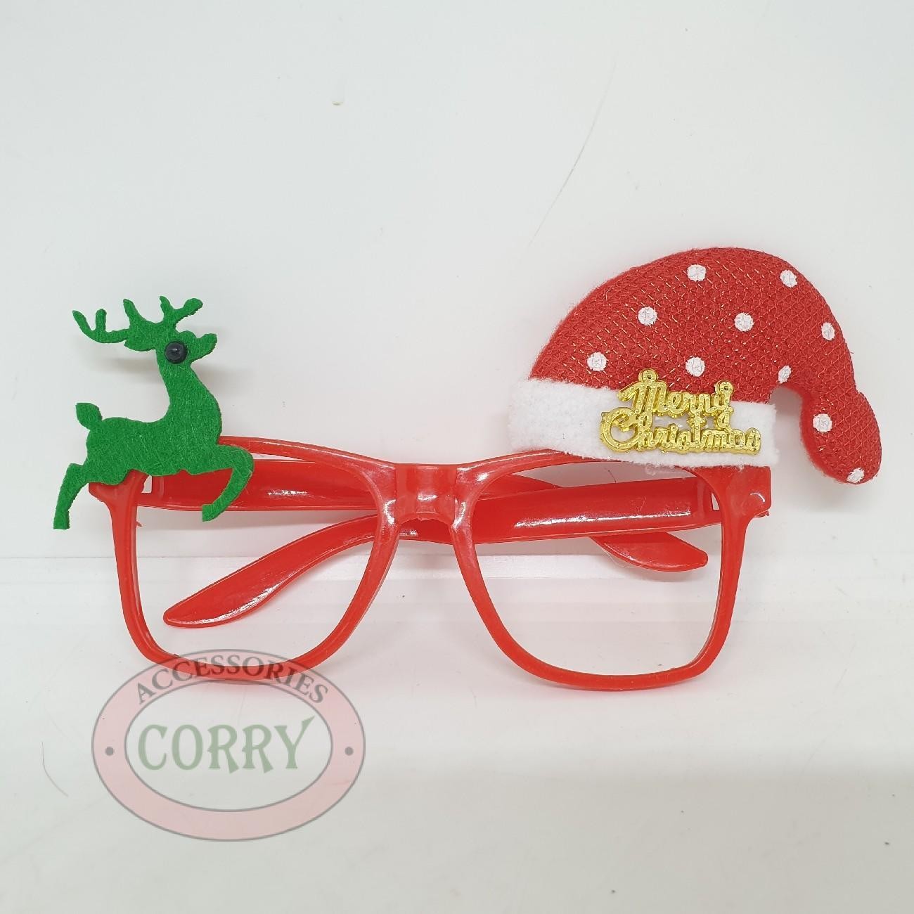 Frame Kacamata Natal Merah Topi Santa Pohon Bulu Putih Pesta Lucu - Main view