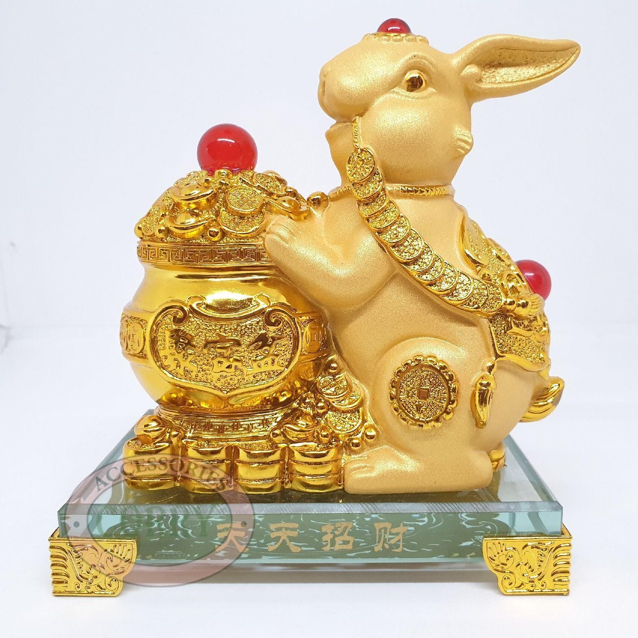 Patung Kelinci Sio Imlek Sincia 13 Cm Emas Gold Resin Kaca CNY Rabbit - Main view