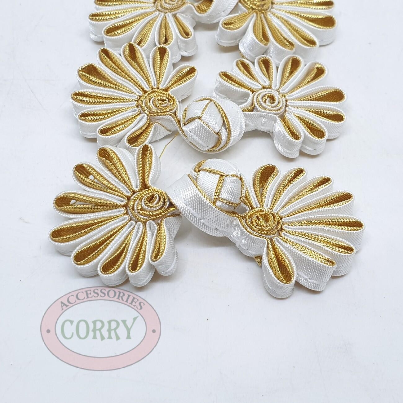 Kancing Cheongsam Imlek Putih Emas Gold Perempuan Kain Bunga 5 Pasang - Main view