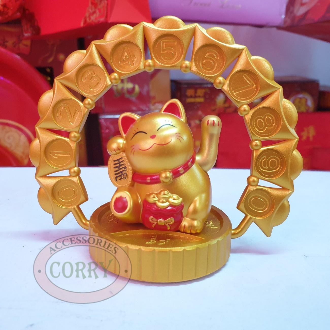 Patung Kucing Emas Doff Lucky Cat Maneki Neko 10 X 12 Cm Gerak Cahaya Solar Beruntung - Main view