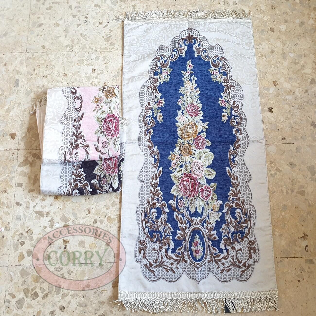 Sajadah Midi Premium Bunga Lancip Krem Pink Biru Hitam 100 X 50 Cm Turki Turky - Main view
