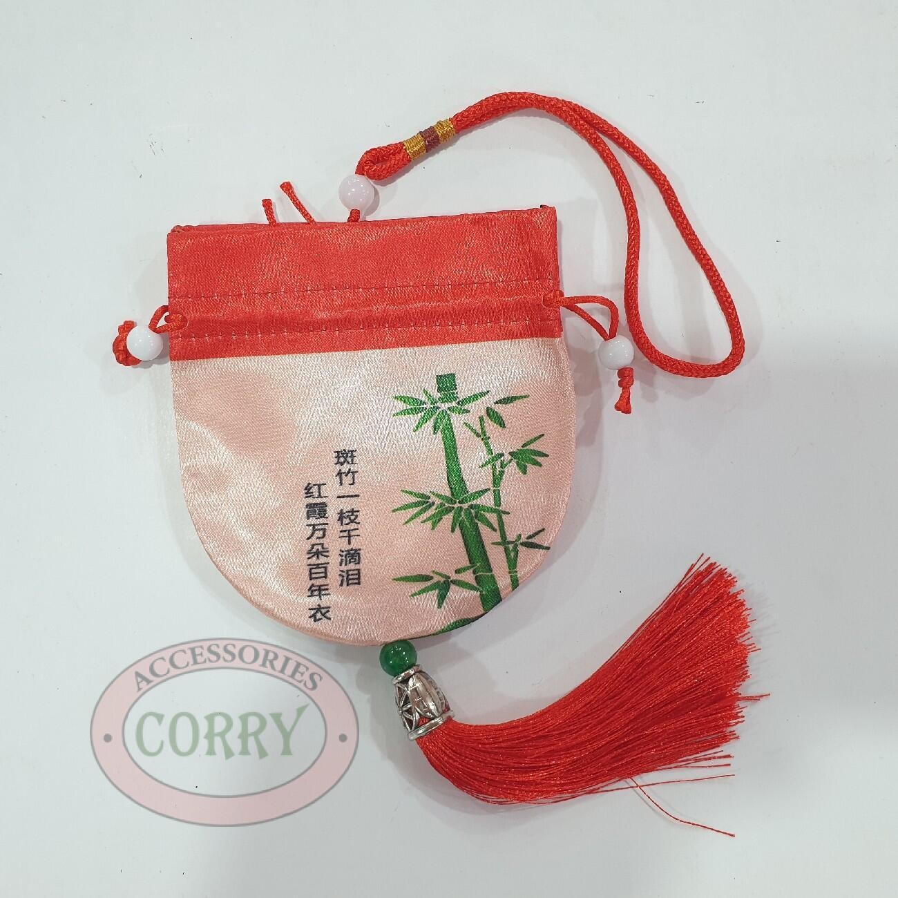 Tas Imlek Koin 9 Cm Angpao Kecil Merah pink Kain Gantungan - Main view