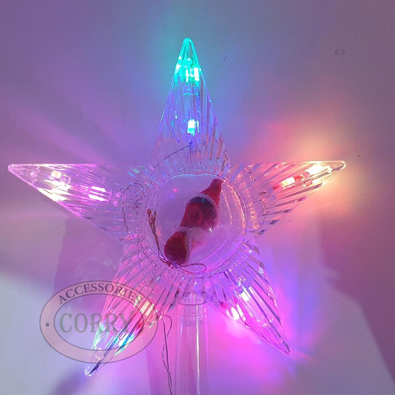 Top Bintang Lampu LED Pohon Natal Boneka santa Pink Merah Hijau Kuning Nyala 20 Cm - Main view