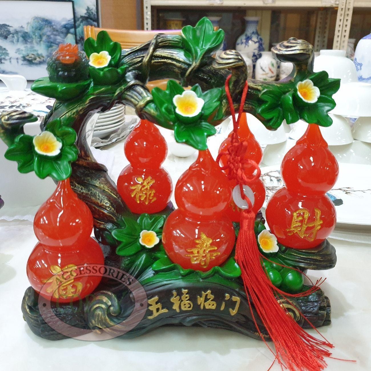 Patung Pajangan Holo Kendi Merah Pohon Hijau 25 Cm Resin Imlek Sincia - Main view