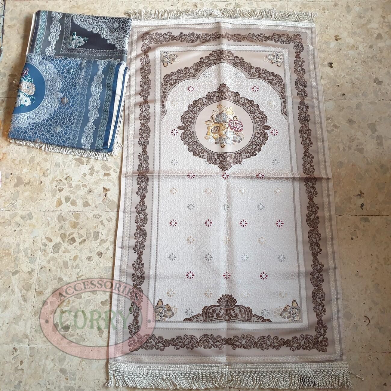 Sajadah Turki Premium Gerbang Bunga biru hitam krem coklat 120 X 70 Cm Lapis Bordir Rug Pray Turky - Main view