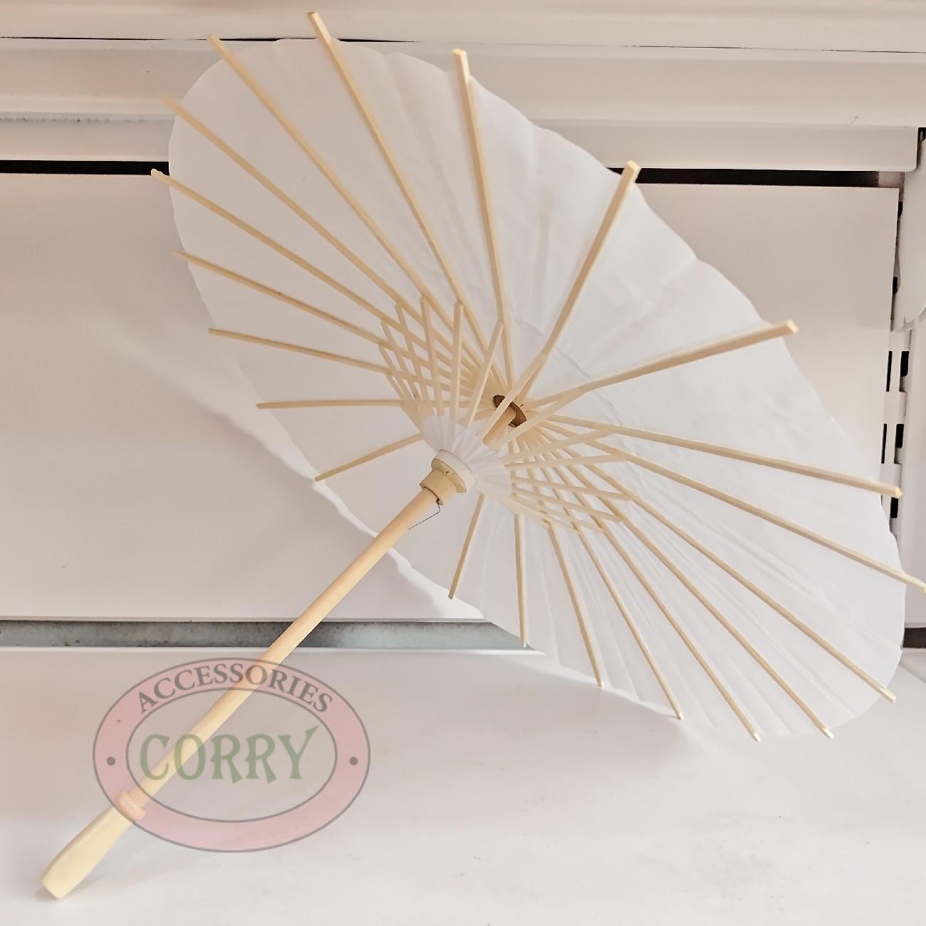 Payung Putih Kayu Dekorasi Polos 29 Cm Kertas Hampers Parcel Bambu Kado Imlek Lebaran Natal Parsel - Main view