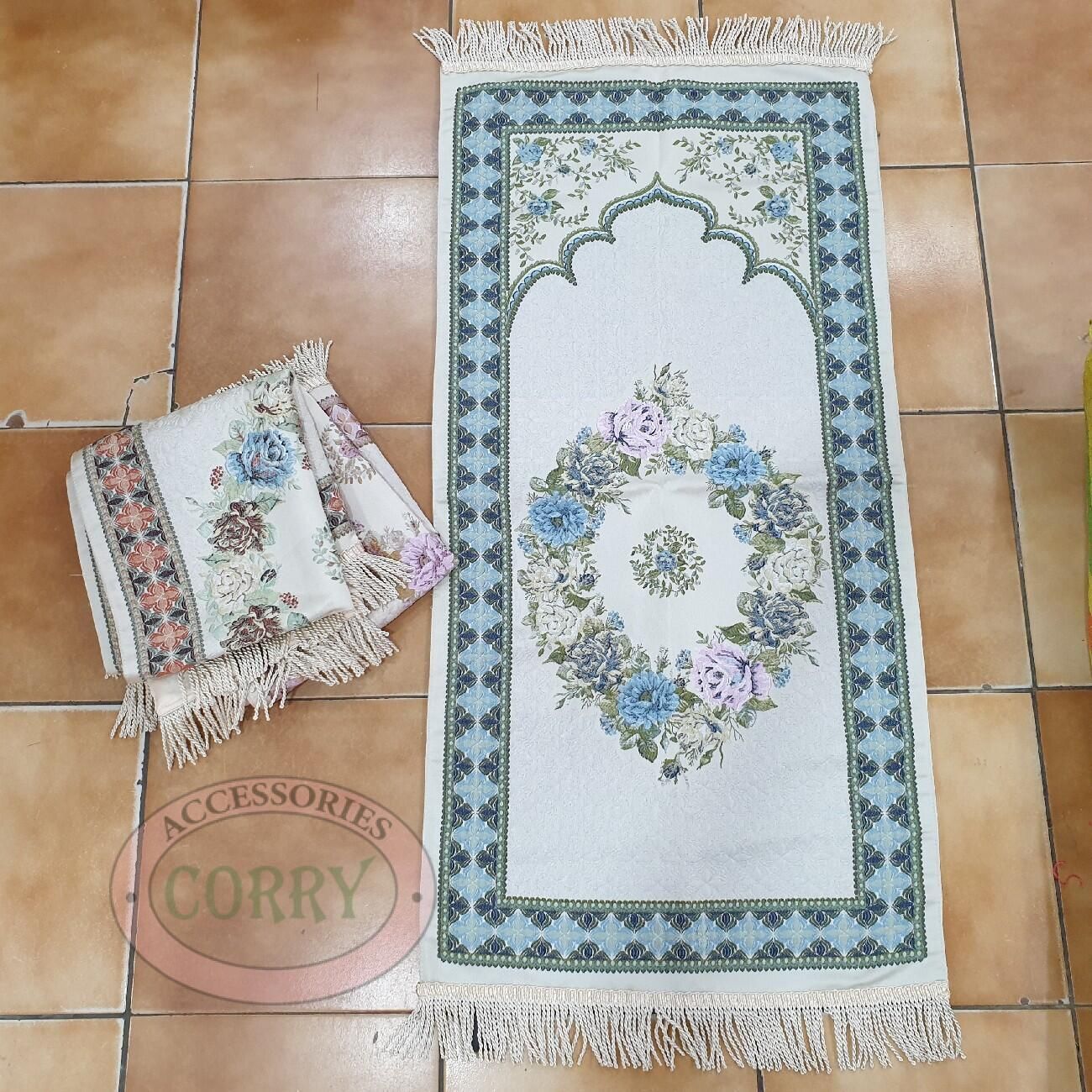 Sajadah Midi Premium Gerbang Bunga Biru 100 X 50 Cm Mekah Turki - Main view