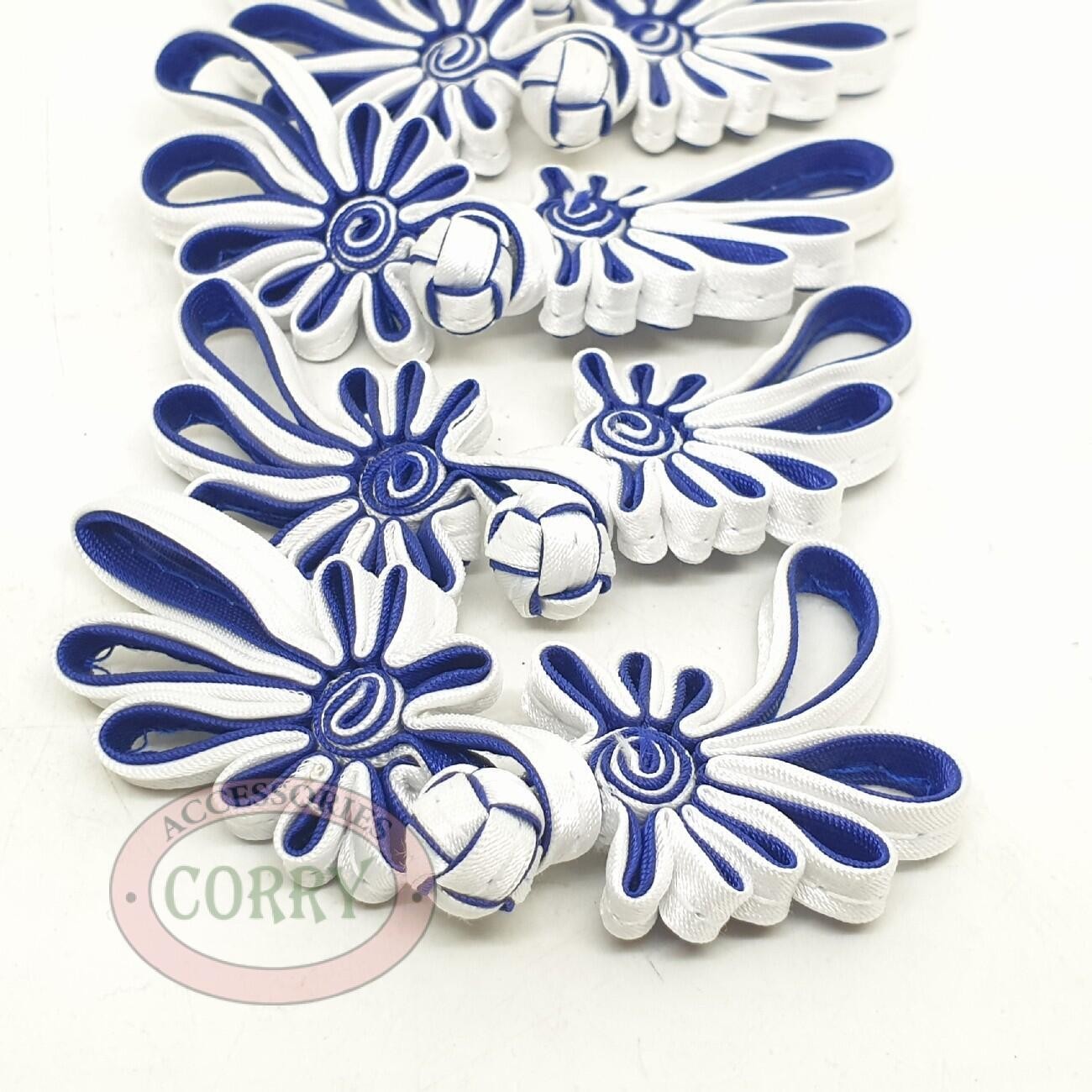 Kancing Baju Biru Tua Putih 5 Pasang Cheongsam Kain Imlek Jahit Kain - Main view