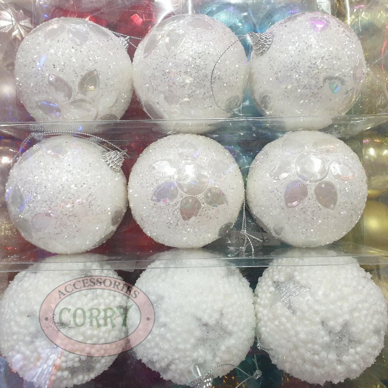 Bola Premium Glitter Gantung Pohon Natal 8 Cm Isi 3 Pc Putih Salju - Main view
