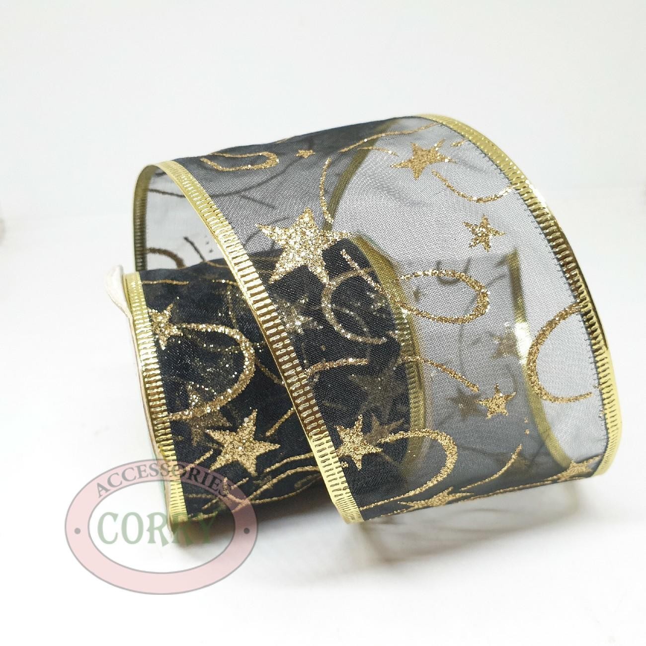 Pita Hampers Hitam 6.5cm Emas Silver Natal Lebaran Parcel Hamper Kado Transparan - Main view