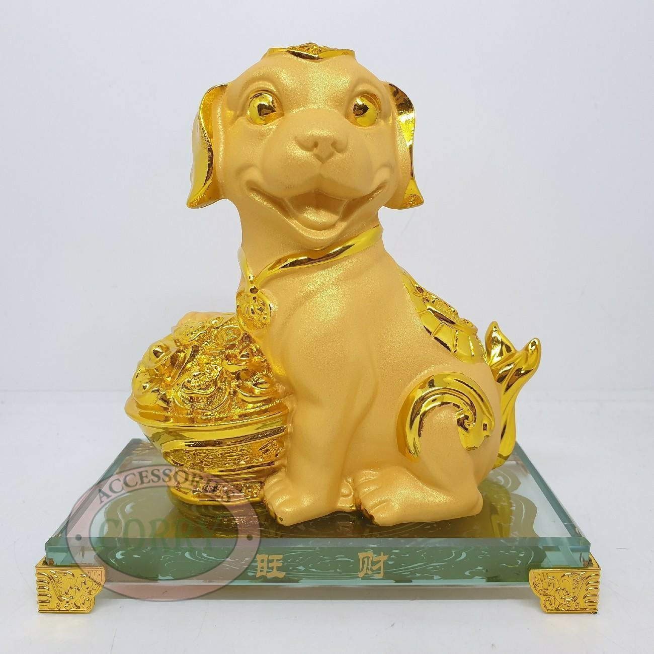 Patung Imlek Anjing Rejeki Shio Emas Gold 15 Cm Kaca Resin Doff - Main view