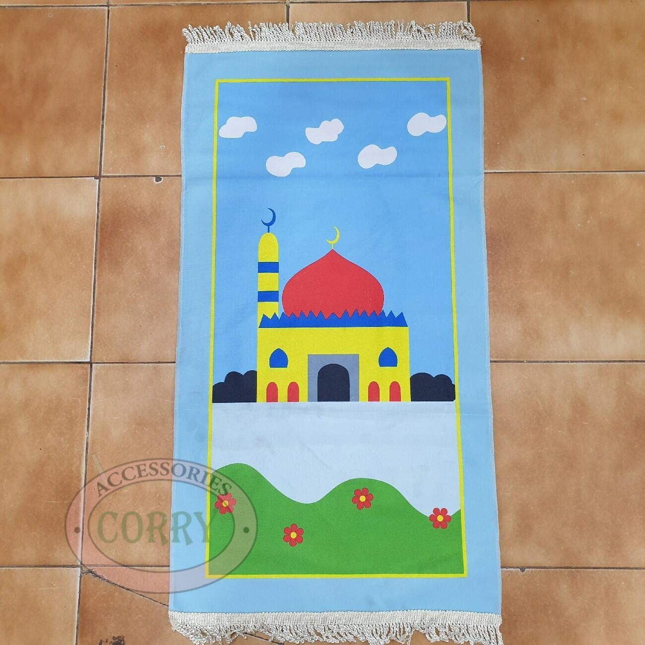 Sajadah Anak Kecil 32 X 65 Cm Gambar Mesjid Taman Hijau Merah Biru Mesjid Warna Murah - Main view