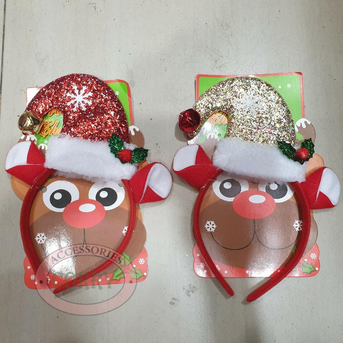 Bando Tanduk Rusa Topi Natal Christmas Merah Emas Glitter Lucu Dewasa Anak - Main view