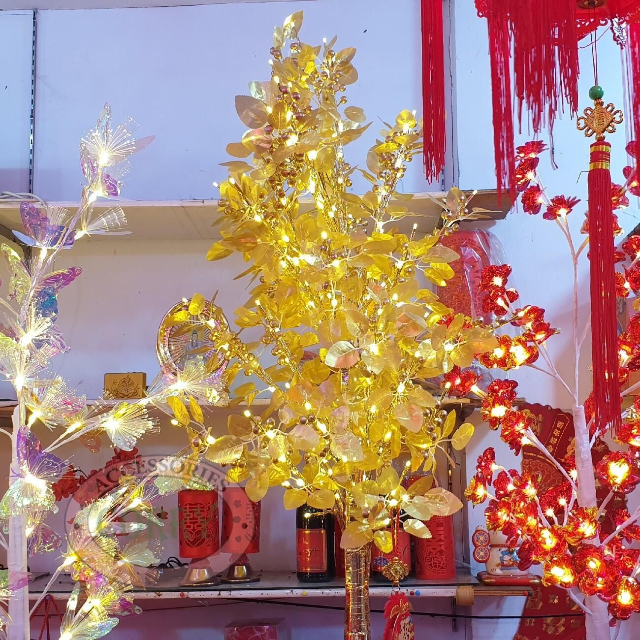 Pohon Bunga Koin Daun Emas Lampu LED Kuning Warm White Natal Imlek 180 Cm LED 1.8 Meter - Main view
