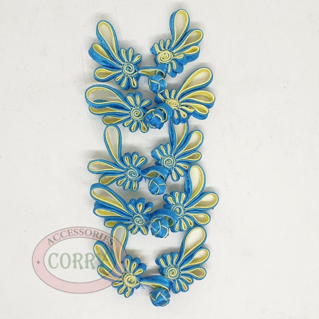 Kancing Baju Cheongsam Biru muda kuning teal 5 Pc Imlek Jahit Kain - Main view